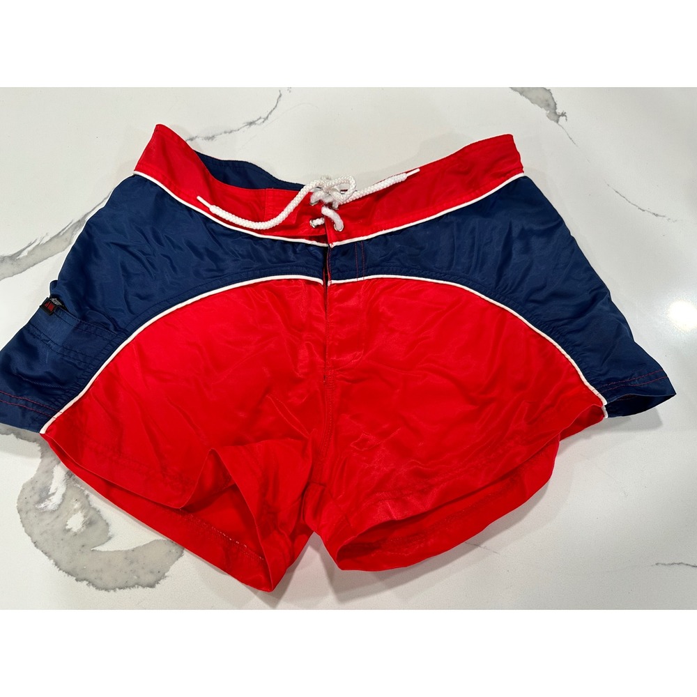 VTG Board Shorts Nylon Swim  Womens L Instant Action Red Navy Blue
